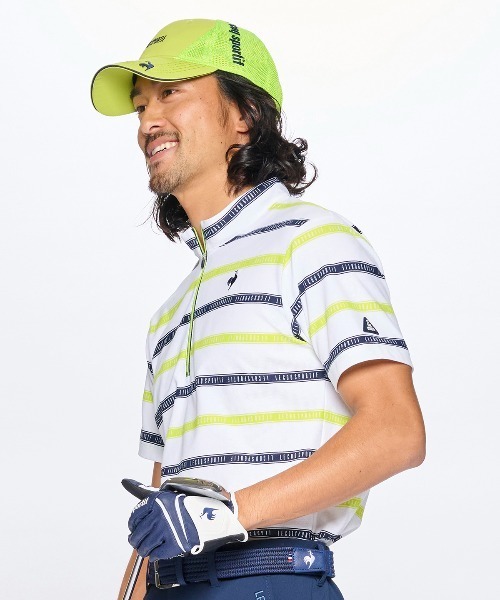   GOLF ハーフジップシャツ ロゴ 袖ボーダー柄 ボーダー柄ハーフジップシャツ（Tシャツ/カットソー）｜le coq