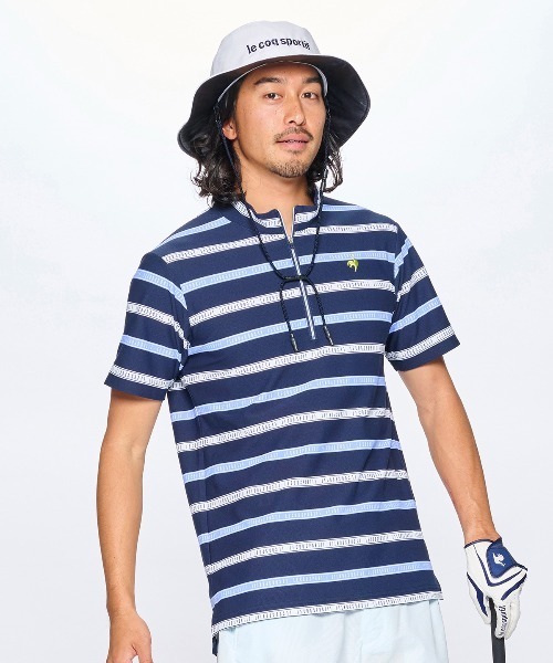   GOLF ハーフジップシャツ ロゴ 袖ボーダー柄 ボーダー柄ハーフジップシャツ（Tシャツ/カットソー）｜le coq