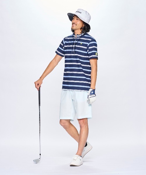   GOLF ハーフジップシャツ ロゴ 袖ボーダー柄 ボーダー柄ハーフジップシャツ（Tシャツ/カットソー）｜le coq