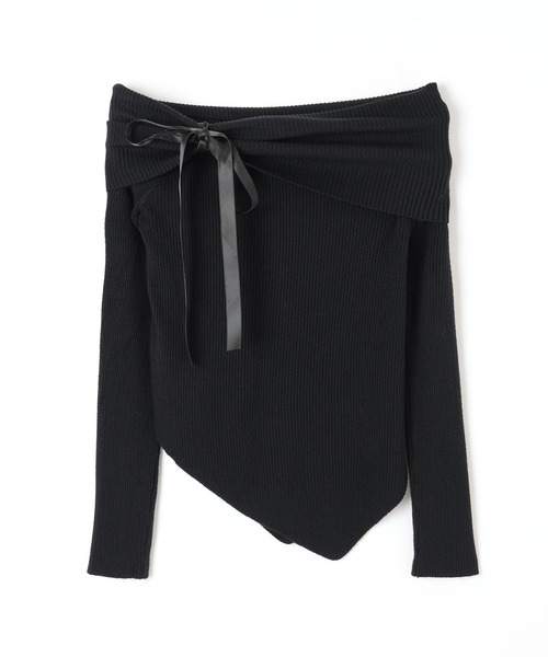 offshoulder ribbon lib tops/オフショルダーリボンリブトップス