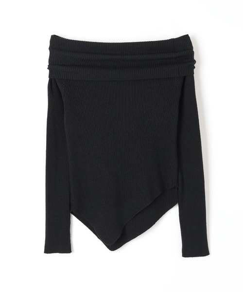 offshoulder ribbon lib tops/オフショルダーリボンリブトップス