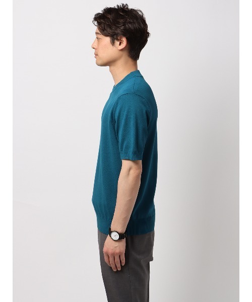 半袖 クルーネックTシャツ ニット素材 シンプル カジュアル クルーネックニット／半袖／ウォッシャブル／強撚コットン