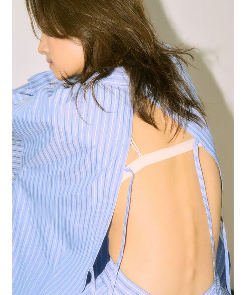 Htage(テージ)の「【Htage】スリットデザインストライプシャツ(シャツ/ブラウス・レディース・ブルー/ベージュ・FREE)」の4枚目の写真