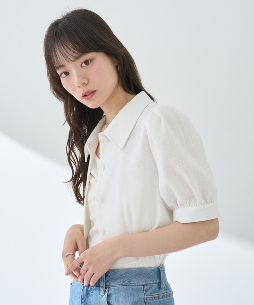 earth music&ecology(アースミュージックアンドエコロジー)の「サマーツイードシャツジャケット(シャツ/ブラウス・レディース・アイボリー/サックスブルー/ブラック・FREE)」の16枚目の写真
