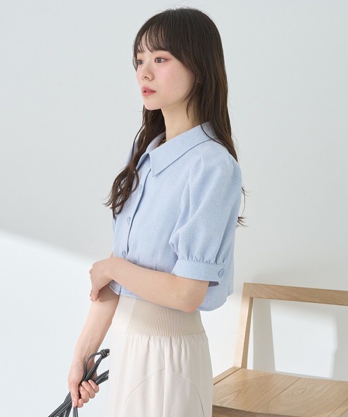 earth music&ecology(アースミュージックアンドエコロジー)の「サマーツイードシャツジャケット(シャツ/ブラウス・レディース・アイボリー/サックスブルー/ブラック・FREE)」の5枚目の写真