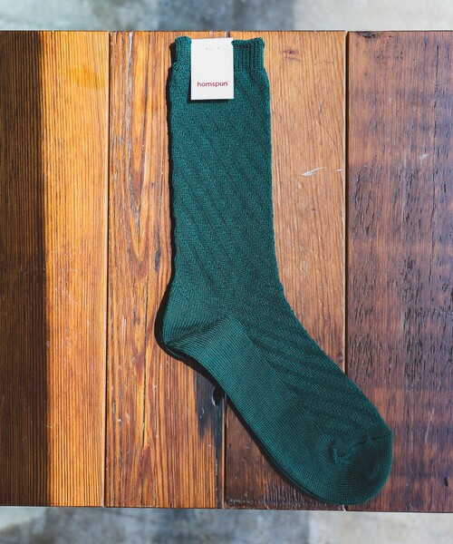 fennica(フェニカ)の「homspun / 斜めリブソックス 22~24cm(ソックス/靴下・レディース・グリーン/サックスブルー/ブラック・ONE SIZE)」の2枚目の写真