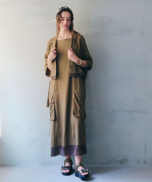 Editt by YECCA VECCA(エディットバイイェッカヴェッカ)の「【接触冷感】カーゴキャミワンピース(ワンピース・レディース・ブラック/カーキ・FREE)」の9枚目の写真