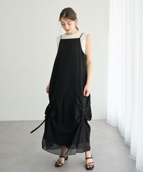 Editt by YECCA VECCA(エディットバイイェッカヴェッカ)の「【接触冷感】カーゴキャミワンピース(ワンピース・レディース・ブラック/カーキ・FREE)」の5枚目の写真