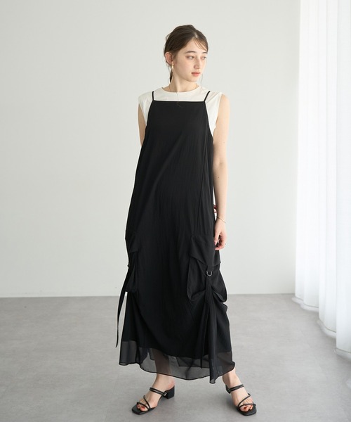 Editt by YECCA VECCA(エディットバイイェッカヴェッカ)の「【接触冷感】カーゴキャミワンピース(ワンピース・レディース・ブラック/カーキ・FREE)」の2枚目の写真