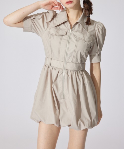 フロントジップバルーンミニロンパース 半袖 夏服（ワンピース