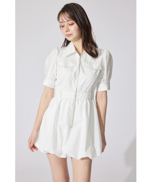 rienda（リエンダ）の「フロントジップバルーンミニロンパース 半袖 夏服（ワンピース・レディース・ベージュ/ホワイト/カーキ・MEDIUM/SMALL）」の5枚目の写真