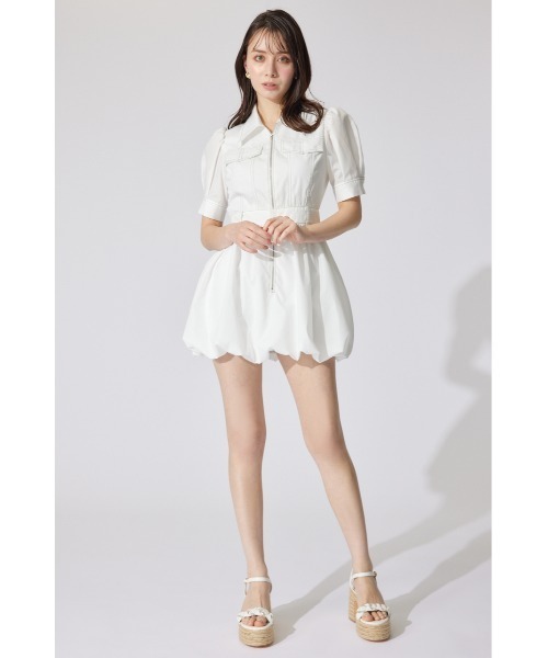 rienda（リエンダ）の「フロントジップバルーンミニロンパース 半袖 夏服（ワンピース・レディース・ベージュ/ホワイト/カーキ・MEDIUM/SMALL）」の6枚目の写真