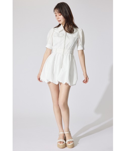 rienda（リエンダ）の「フロントジップバルーンミニロンパース 半袖 夏服（ワンピース・レディース・ベージュ/ホワイト/カーキ・MEDIUM/SMALL）」の7枚目の写真