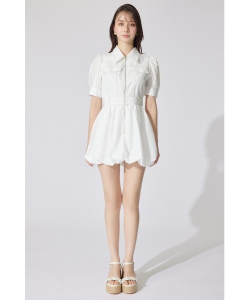 rienda（リエンダ）の「フロントジップバルーンミニロンパース 半袖 夏服（ワンピース・レディース・ベージュ/ホワイト/カーキ・MEDIUM/SMALL）」の9枚目の写真