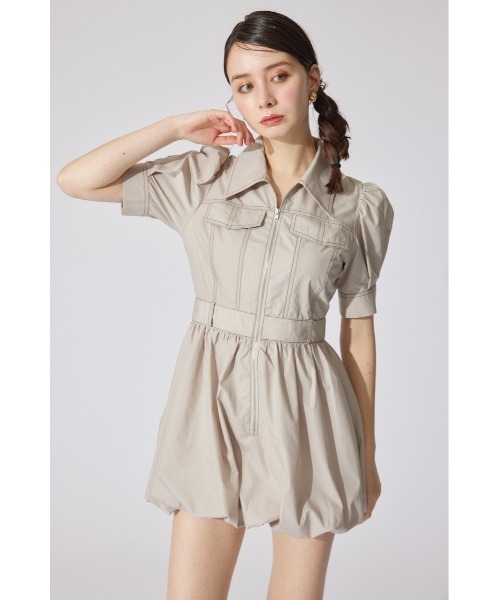 rienda（リエンダ）の「フロントジップバルーンミニロンパース 半袖 夏服（ワンピース・レディース・ベージュ/ホワイト/カーキ・MEDIUM/SMALL）」の17枚目の写真