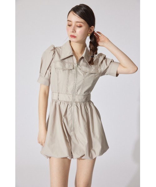 rienda（リエンダ）の「フロントジップバルーンミニロンパース 半袖 夏服（ワンピース・レディース・ベージュ/ホワイト/カーキ・MEDIUM/SMALL）」の18枚目の写真
