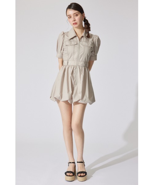 rienda（リエンダ）の「フロントジップバルーンミニロンパース 半袖 夏服（ワンピース・レディース・ベージュ/ホワイト/カーキ・MEDIUM/SMALL）」の20枚目の写真