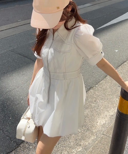 フロントジップバルーンミニロンパース 半袖 夏服（ワンピース