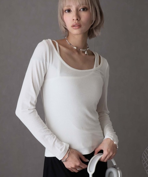 Ulysses(ユリシス)の「レイヤードスタイルカットソー 2枚セット(Tシャツ/カットソー・レディース・グレー/ブラック/オフホワイト/ブラウン・F)」の2枚目の写真