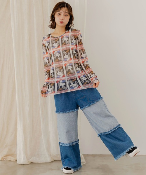 ScoLar(スカラー)の「152611:女の子・ランタン・花柄 3柄展開チュールロンT(Tシャツ/カットソー・レディース・オフホワイト/ブラック/オレンジ・M)」の21枚目の写真