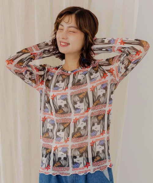 ScoLar(スカラー)の「152611:女の子・ランタン・花柄 3柄展開チュールロンT(Tシャツ/カットソー・レディース・オフホワイト/ブラック/オレンジ・M)」の20枚目の写真