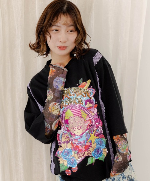 ScoLar(スカラー)の「152611:女の子・ランタン・花柄 3柄展開チュールロンT(Tシャツ/カットソー・レディース・オフホワイト/ブラック/オレンジ・M)」の17枚目の写真