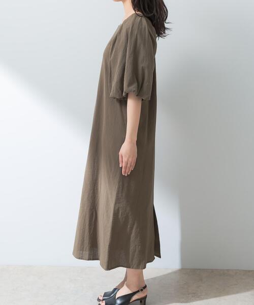 yori パフスリーブコットンワンピース チャコール yori コットン  