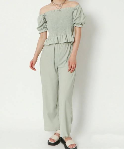 GORGE(ゴージ)の「《シャーリング×レースアップ》レディース セットアップ 上下セット 体型カバー 春夏秋(パンツドレス・レディース・ブラック/ピンク/ベージュ/ミント・F)」の3枚目の写真