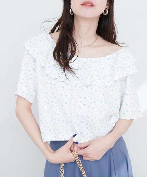 natural couture（ナチュラルクチュール）の「【WEB限定】ワッフルフリルTOPS（シャツ/ブラウス・レディース・チャコールグレー/ライトベージュ/その他1/その他2・FREE）」の5枚目の写真