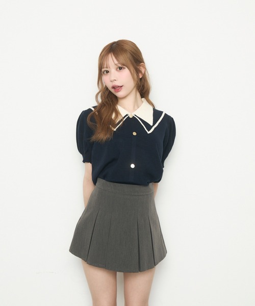 11/30迄　半値以下⭐️超美品⭐️three dots★ニットセーター 長袖★M セール】チェック柄ニット ショート丈 長袖ニット（ニット