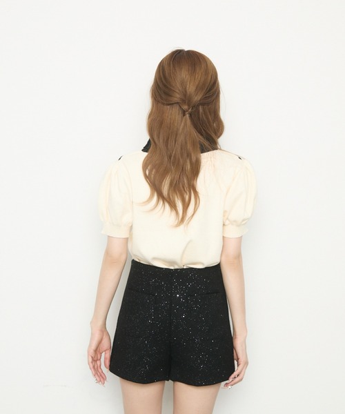 週末セール　美品　タグ付き　GALLEST カラーニット 半袖 本日売り切り！【新品】Drawer 水色 丸襟半袖ニットセ-タ- 楽天