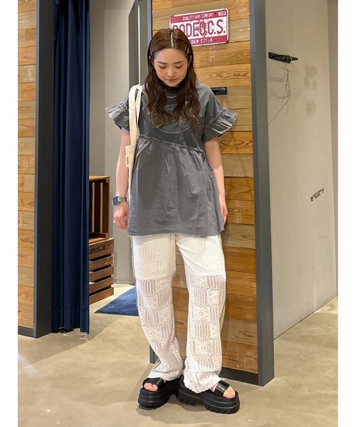 ロデオクラウンズ・0528-MOTlF PATTERNパンツ・未使用ブルー RODEO CROWNS WIDE BOWL | DREAMSTRETCH EASYJOGパンツ (パンツ