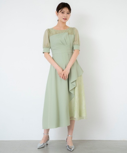 【新品タグ付】アンドクチュール　アシメラッフルレースドレス　ロングワンピース アシメラッフルレースドレス（ドレス）｜AND COUTURE（アンド