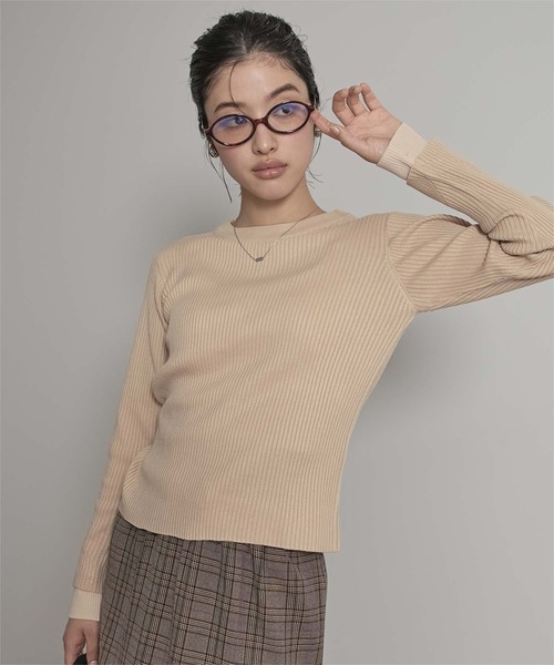 miette(ミエット)の「スリットデザインリブニット(ニット/セーター・レディース・ライトブルー/ライトイエロー/ベージュ/チャコール/ボルドー・FREE)」の2枚目の写真