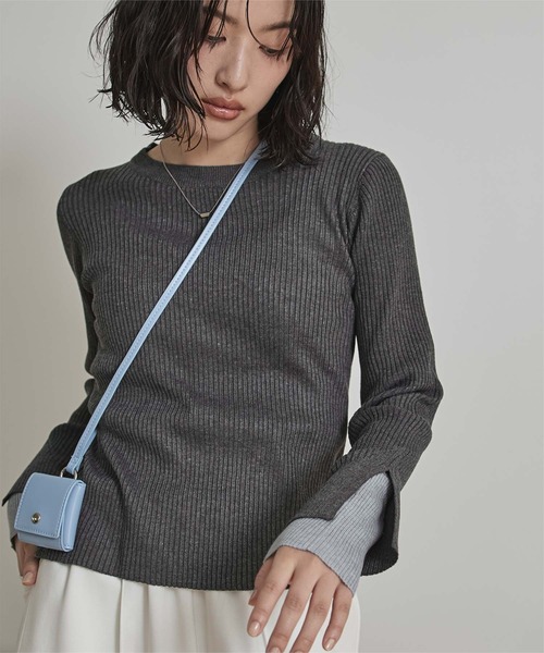 miette(ミエット)の「スリットデザインリブニット(ニット/セーター・レディース・ライトブルー/ライトイエロー/ベージュ/チャコール/ボルドー・FREE)」の1枚目の写真