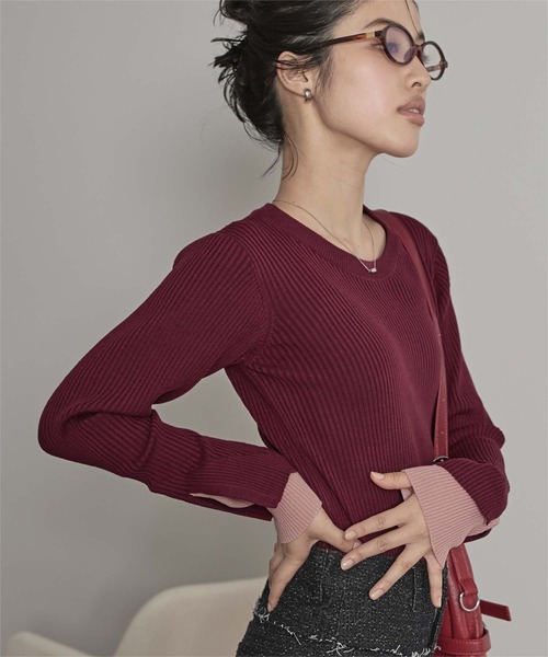 miette(ミエット)の「スリットデザインリブニット(ニット/セーター・レディース・ライトブルー/ライトイエロー/ベージュ/チャコール/ボルドー・FREE)」の5枚目の写真
