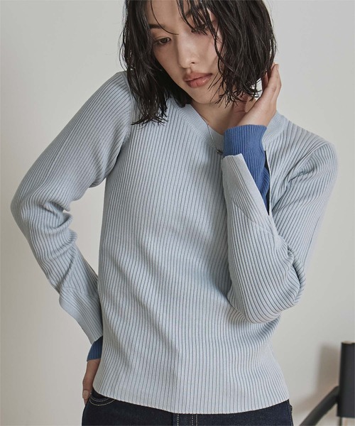 miette(ミエット)の「スリットデザインリブニット(ニット/セーター・レディース・ライトブルー/ライトイエロー/ベージュ/チャコール/ボルドー・FREE)」の21枚目の写真