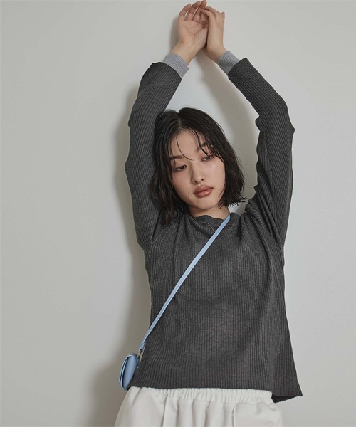miette(ミエット)の「スリットデザインリブニット(ニット/セーター・レディース・ライトブルー/ライトイエロー/ベージュ/チャコール/ボルドー・FREE)」の8枚目の写真