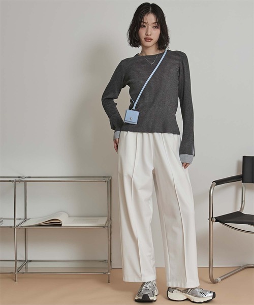 miette(ミエット)の「スリットデザインリブニット(ニット/セーター・レディース・ライトブルー/ライトイエロー/ベージュ/チャコール/ボルドー・FREE)」の12枚目の写真