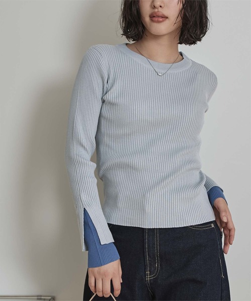 miette(ミエット)の「スリットデザインリブニット(ニット/セーター・レディース・ライトブルー/ライトイエロー/ベージュ/チャコール/ボルドー・FREE)」の6枚目の写真