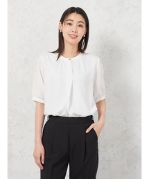 【UVカット】バンドカラ－ブラウス 5分袖 透けにくい ウォッシャブル SOFFICE