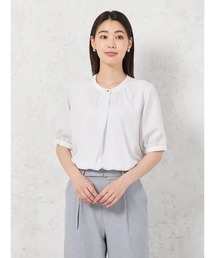 【UVカット】バンドカラ-ブラウス 5分袖 透けにくい ウォッシャブル SOFFICE