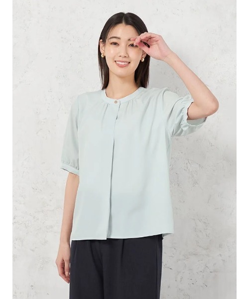 HARUYAMA(ハルヤマ)の「【UVカット】バンドカラ-ブラウス 5分袖 透けにくい ウォッシャブル SOFFICE(シャツ/ブラウス・レディース・ライトグレー/ライトグリーン/ホワイト・S/M/L/LL)」の6枚目の写真
