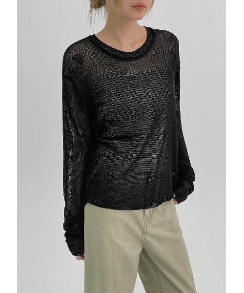 新品☆M studio's デザインニット定価38,000円 Spielio】Mohair-like fringe design knit/モヘアライクフリンジ