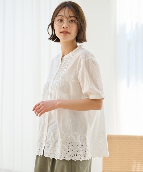 Arnold Palmer(アーノルドパーマー)の「インド綿 裾スカラップ刺繍 ブラウス(シャツ/ブラウス・レディース・チャコールグレー/サックスブルー/ホワイト・S/M/L)」の7枚目の写真