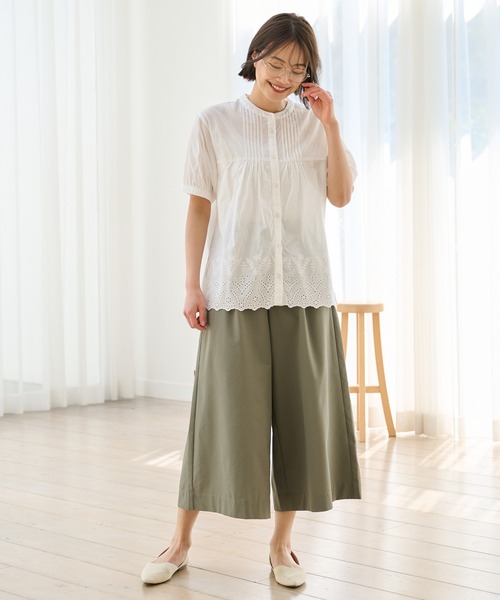 Arnold Palmer(アーノルドパーマー)の「インド綿 裾スカラップ刺繍 ブラウス(シャツ/ブラウス・レディース・チャコールグレー/サックスブルー/ホワイト・S/M/L)」の8枚目の写真