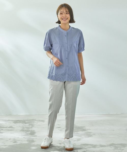 Arnold Palmer(アーノルドパーマー)の「インド綿 裾スカラップ刺繍 ブラウス(シャツ/ブラウス・レディース・チャコールグレー/サックスブルー/ホワイト・S/M/L)」の13枚目の写真