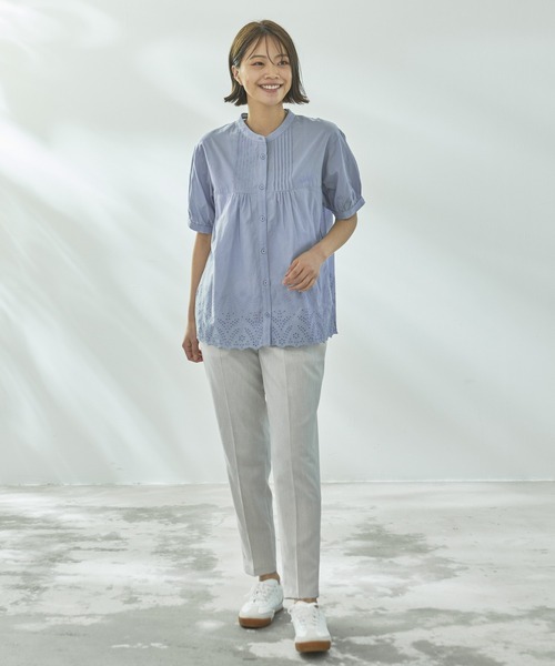 Arnold Palmer(アーノルドパーマー)の「インド綿 裾スカラップ刺繍 ブラウス(シャツ/ブラウス・レディース・チャコールグレー/サックスブルー/ホワイト・S/M/L)」の11枚目の写真