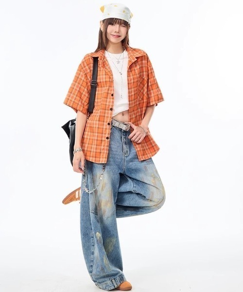 FreeZone(フリーゾーン)の「ビビッドチェックオーバーシャツ(シャツ/ブラウス・メンズ・オレンジ・F)」の2枚目の写真