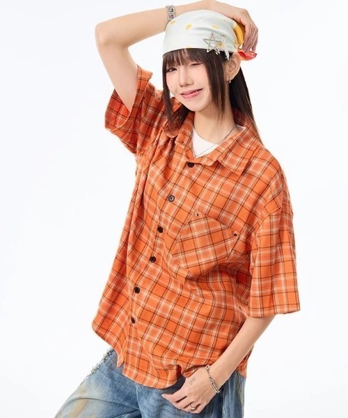 FreeZone(フリーゾーン)の「ビビッドチェックオーバーシャツ(シャツ/ブラウス・メンズ・オレンジ・F)」の6枚目の写真